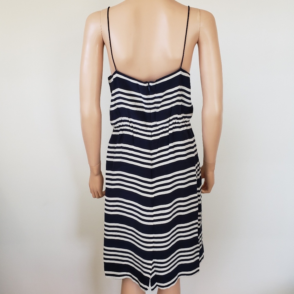 J Crew Silk Stripe Dress Spaghetti Strap Size 8 preppy flouncy empire waist - Picture 3 of 6